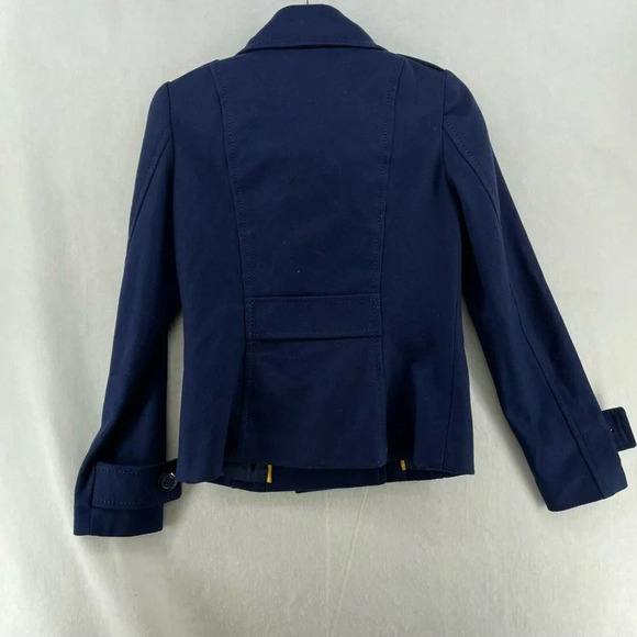 H&M Divided Pea Coat Women Sz 6 Navy Blue Collared Double Breasted Button Pocket - Picture 2 of 12